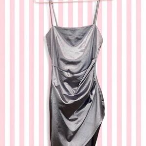 Purple Metallic Slip Dress with Draped Side